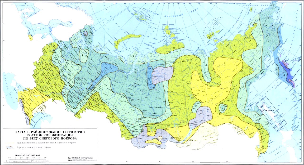 снеговая нагрузка на кровлю - карта